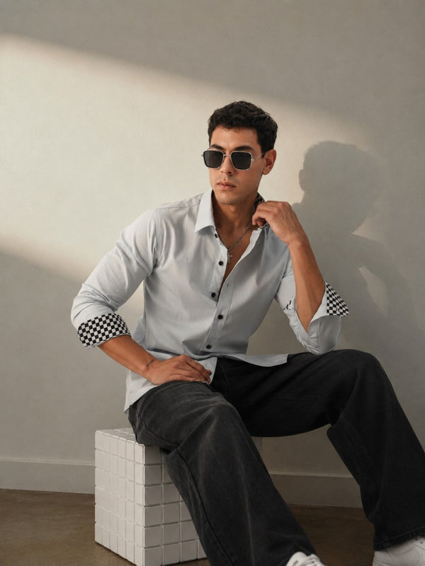Light Blue Checks Detail Shirt
