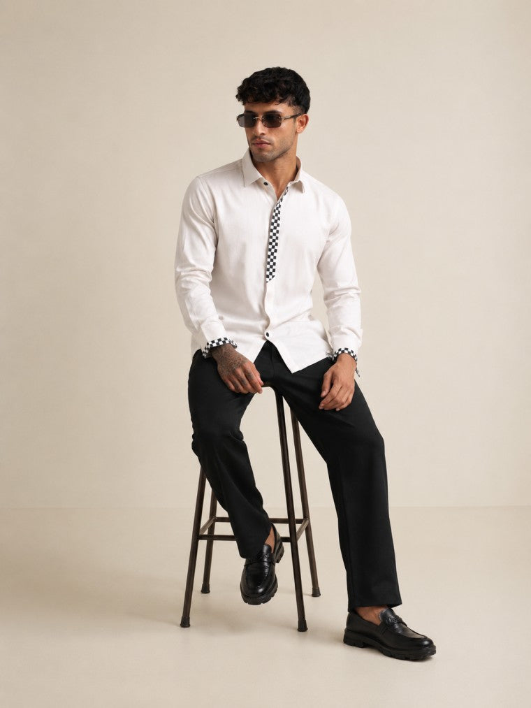 Light Grey Checks Detail Placket Shirt