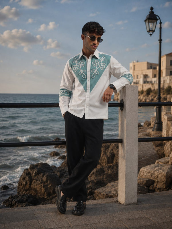 Light Grey Colour Block Cording Statement Shirt