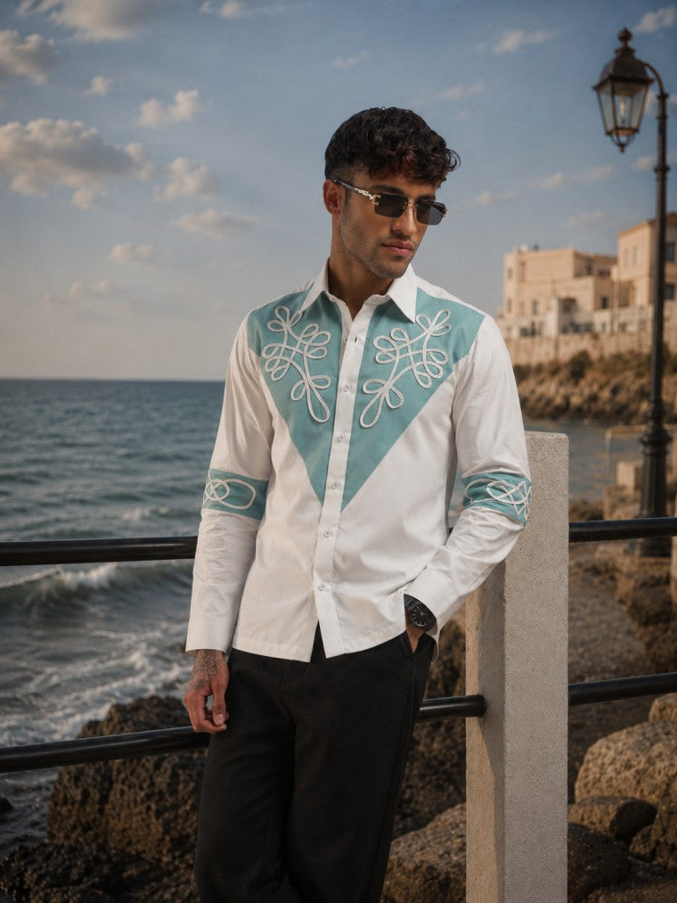 Light Grey Colour Block Cording Statement Shirt