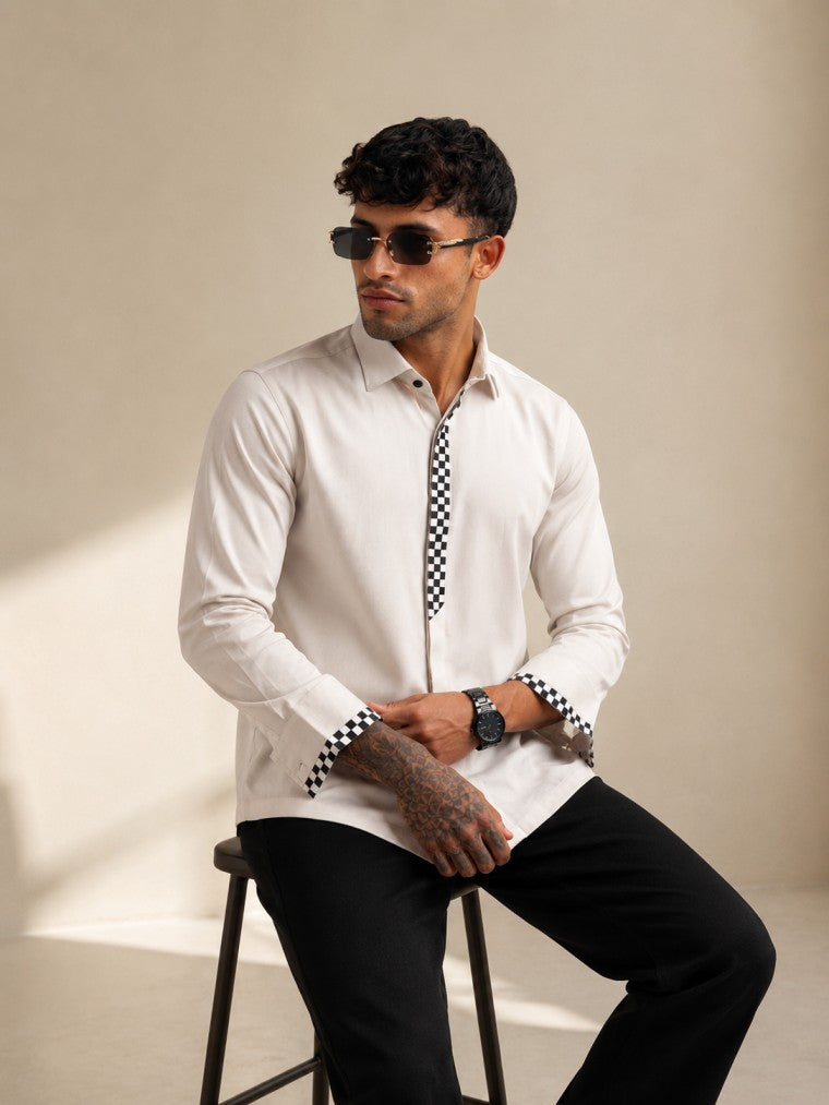 Light Grey Checks Detail Placket Shirt