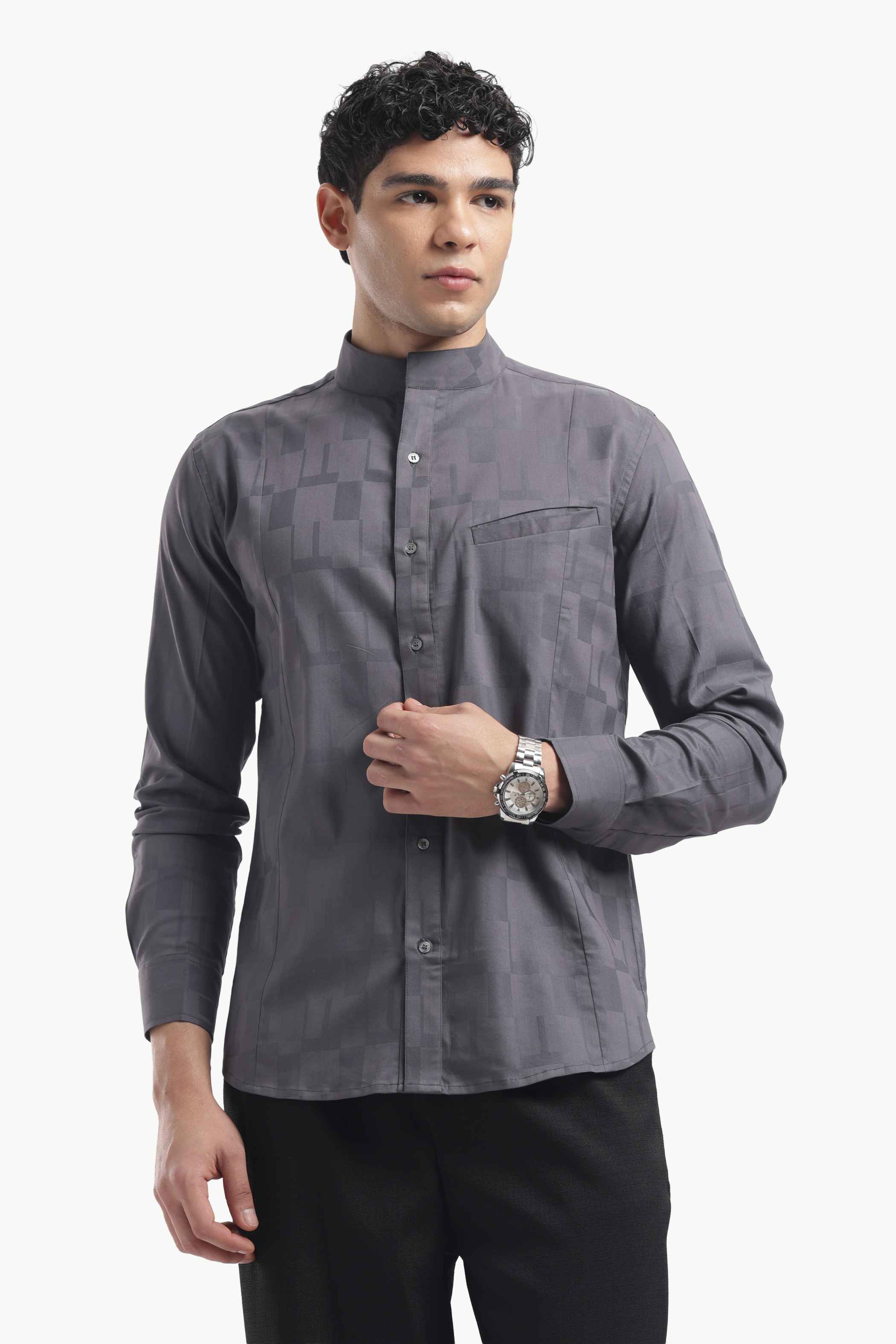 Men's Band Collar Shirt