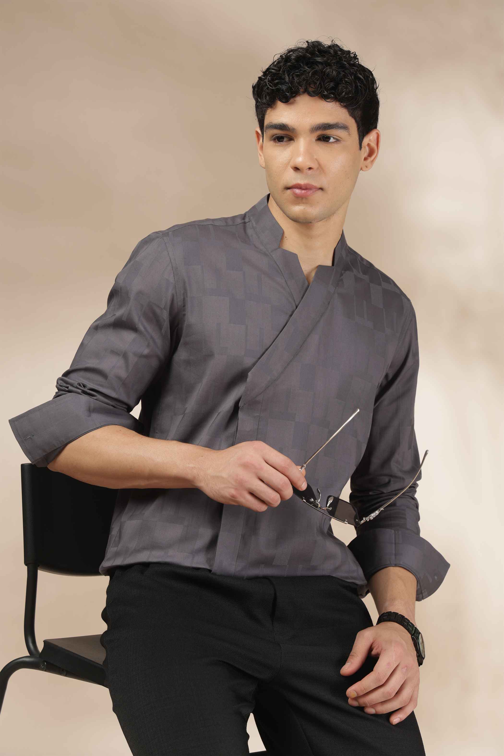 Dark Charcoal Grey Relaxed Fit Shirt for Men