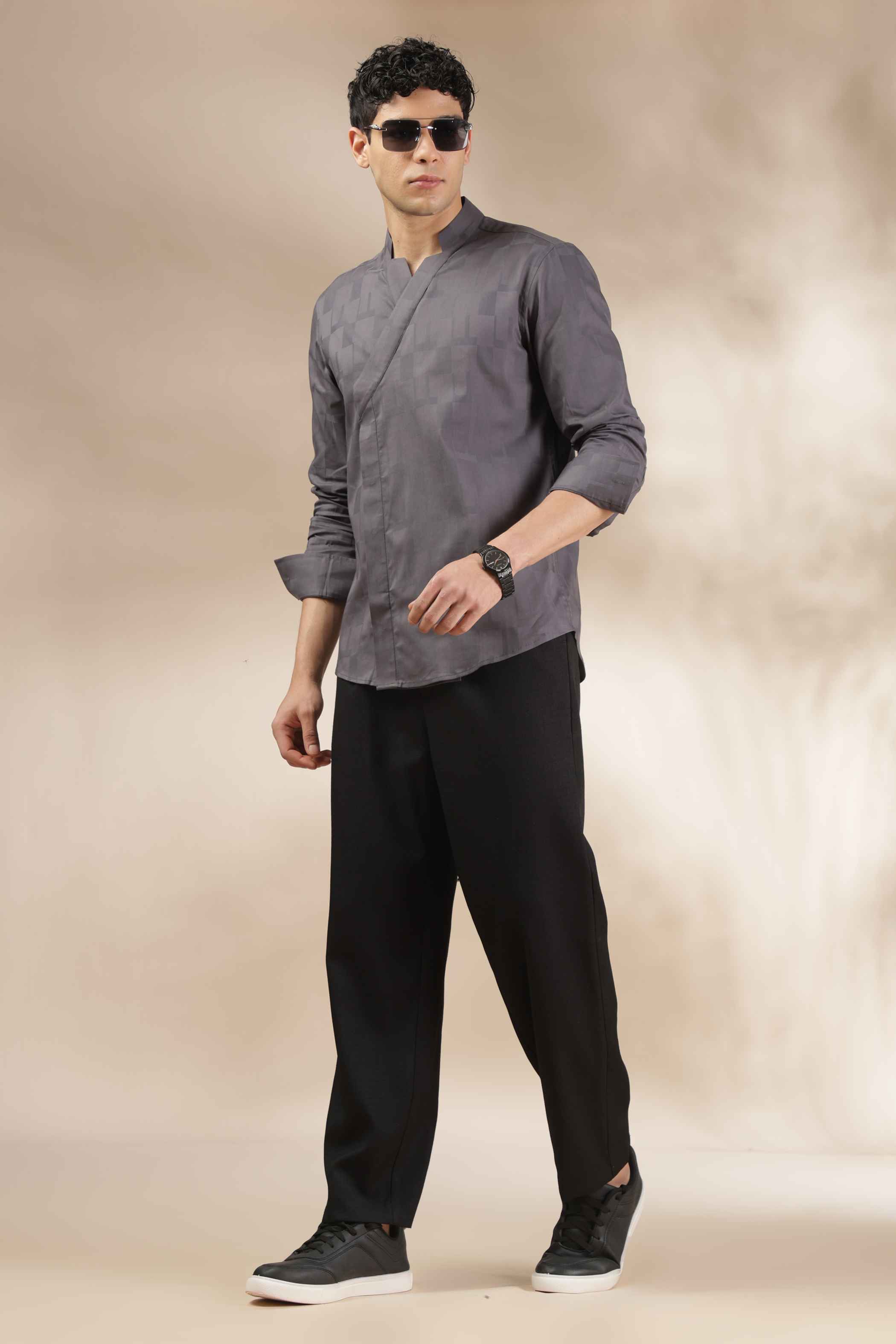Modern Dark Grey Overlap Shirt for Men