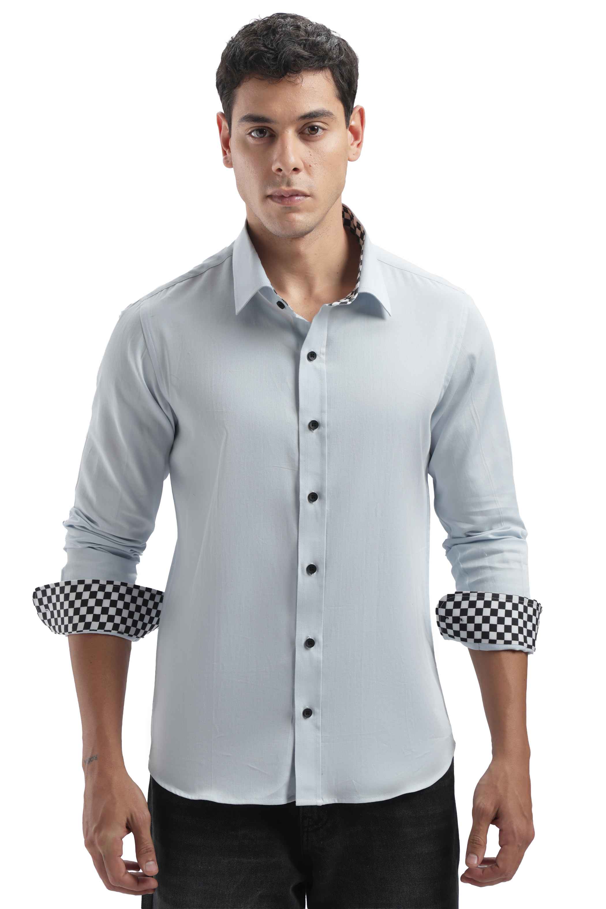 Regular fit light blue checks shirt for office and casual wear