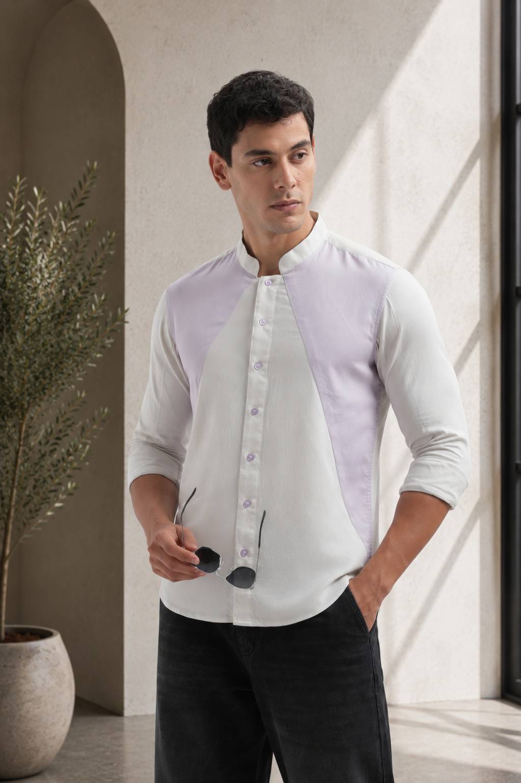 Light Grey Color Block Shirt for Men
