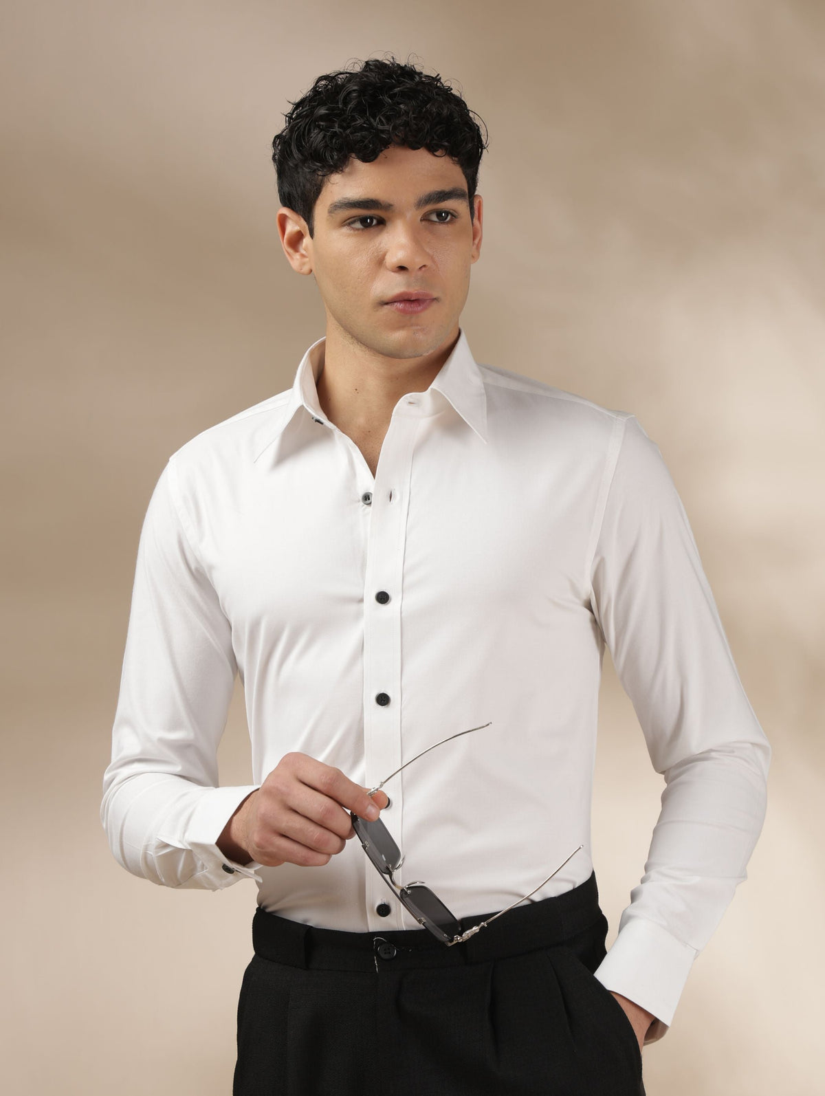 White Shirt with Black Buttons for Men