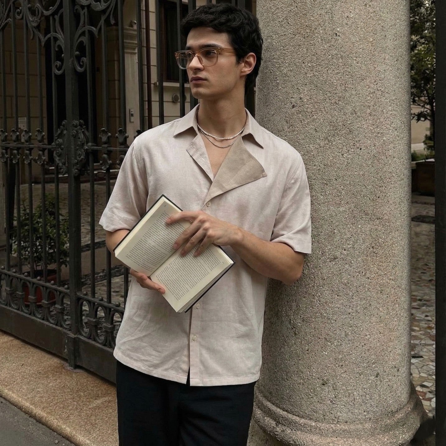 Light Beige Loose Fit Short Sleeve Shirt