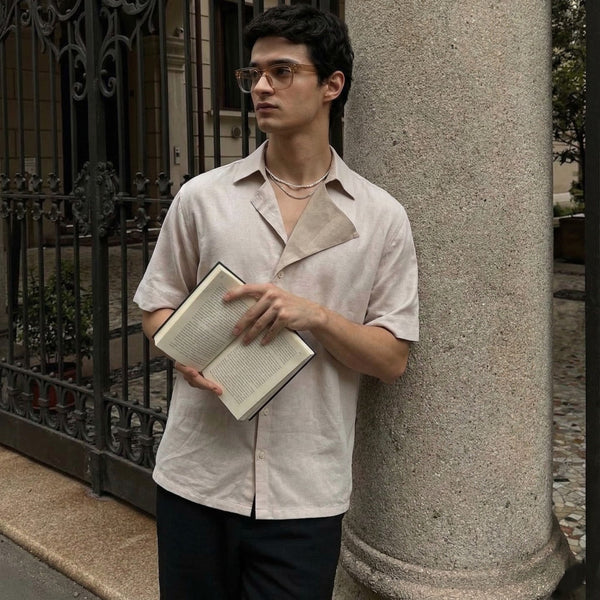 Light Beige Loose Fit Short Sleeve Shirt