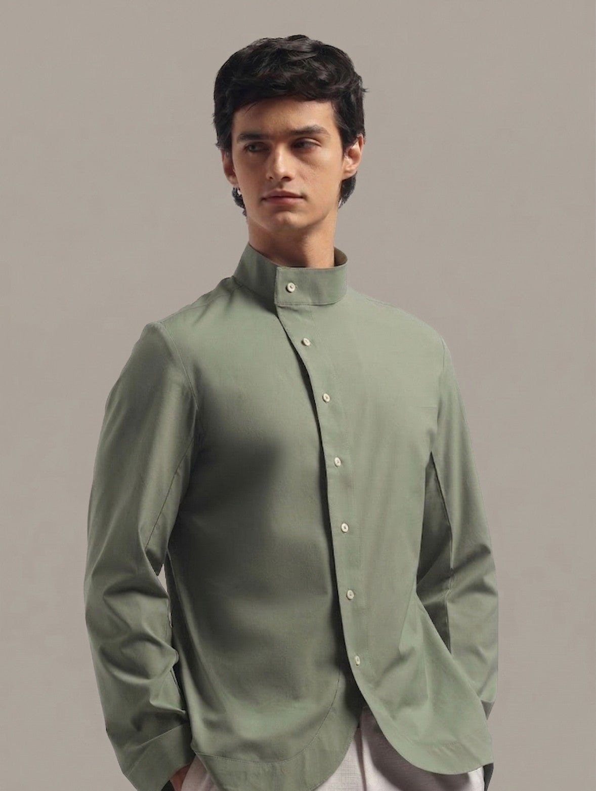 Muted Green High Collar Shirt