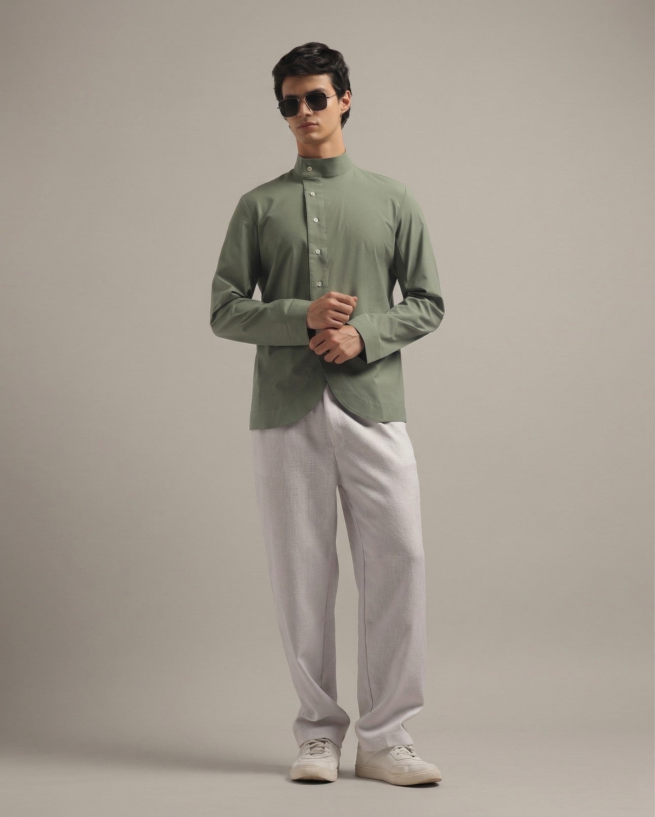 Muted Green High Collar Shirt