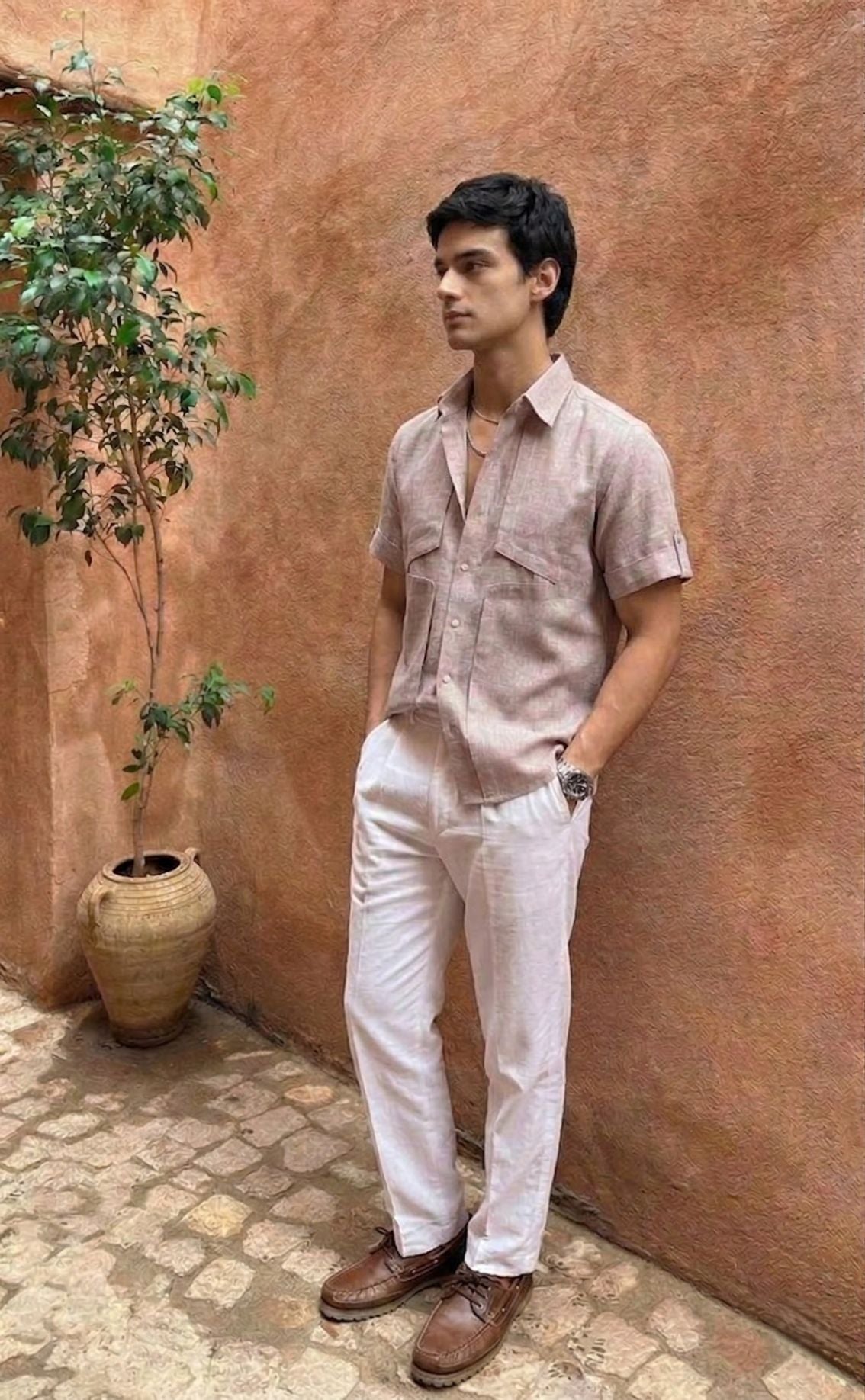 Taupe Short Sleeve Linen Shirt