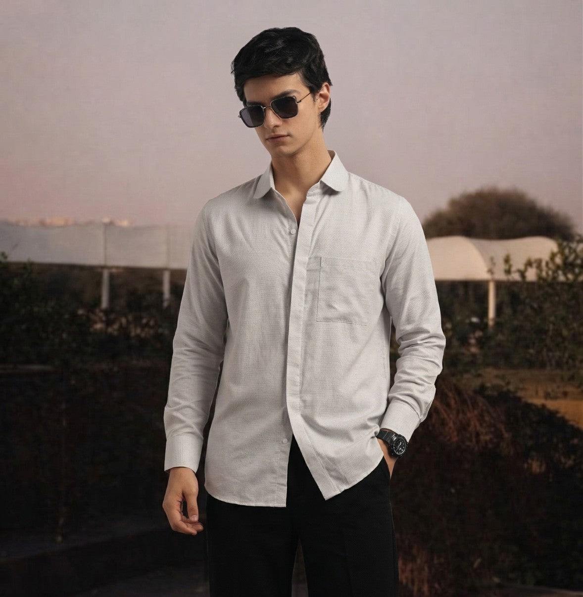 Light Grey Club Collar Relax Fit Shirt