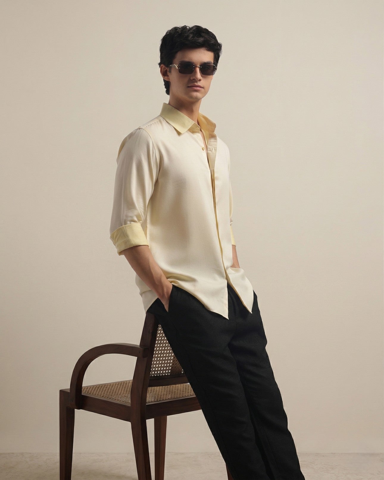Light Yellow Relax Fit men Solid Shirt
