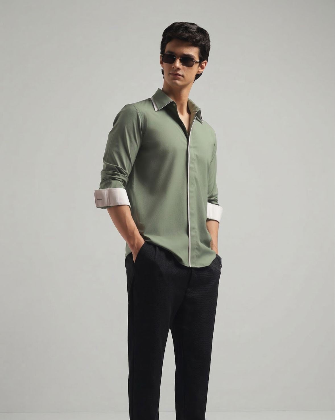 Muted Green Double Collar Shirt