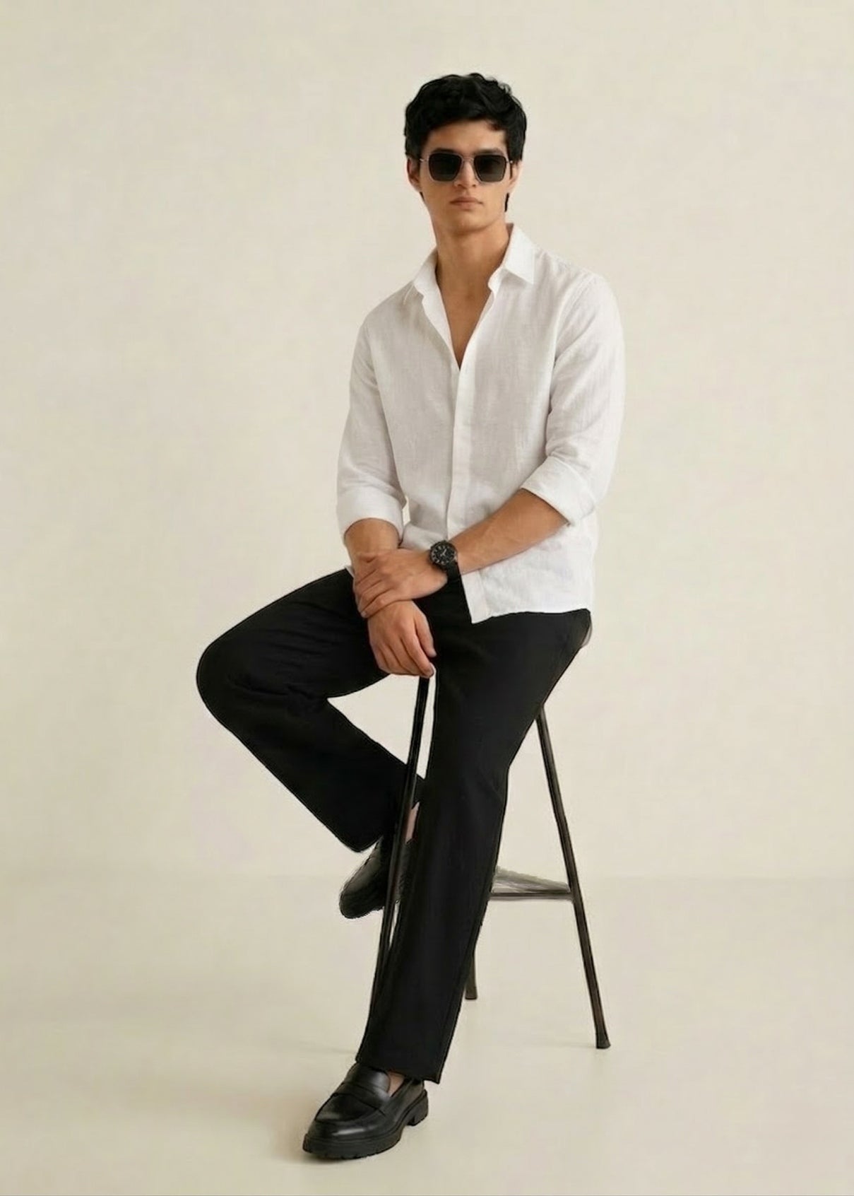 White Solid Relax Fit Shirt