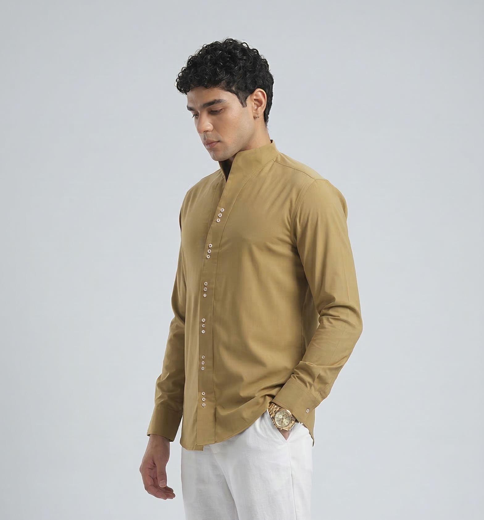 Yellow Ochre Muscle Fit High Neck Shirt