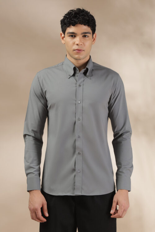 Dark Grey Muscle Fit Button Down Collar Shirt