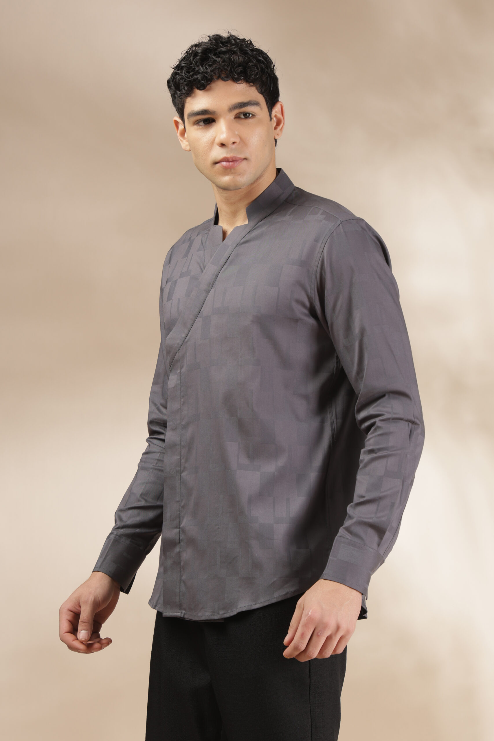 Dark Grey Overlap Shirt - Image 10