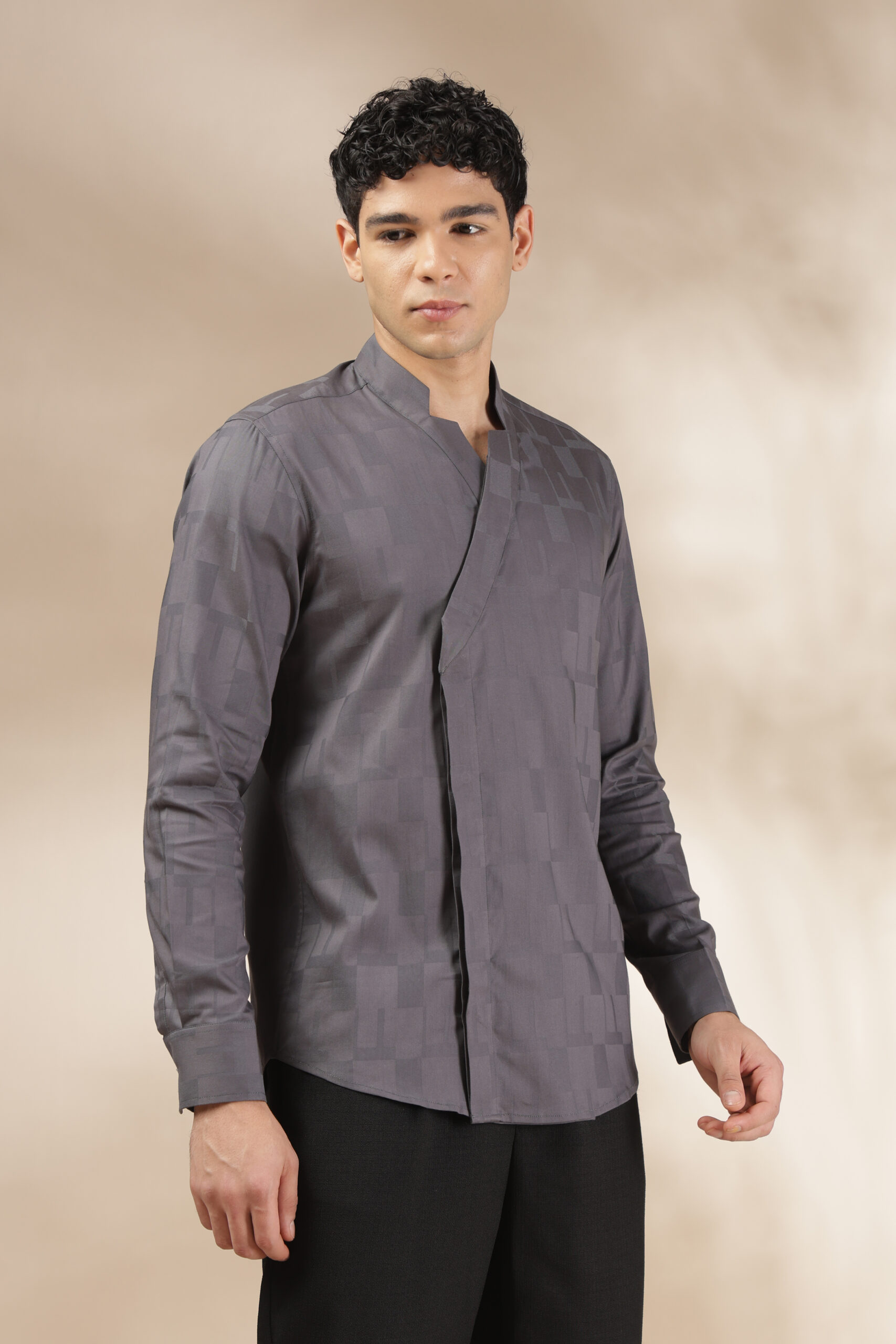 Dark Grey Overlap Shirt - Image 9