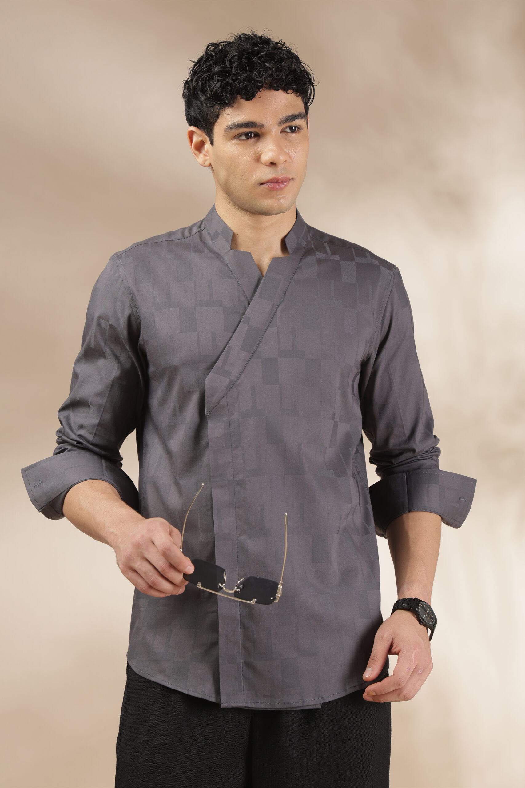 Dark Grey Overlap Shirt - Image 6
