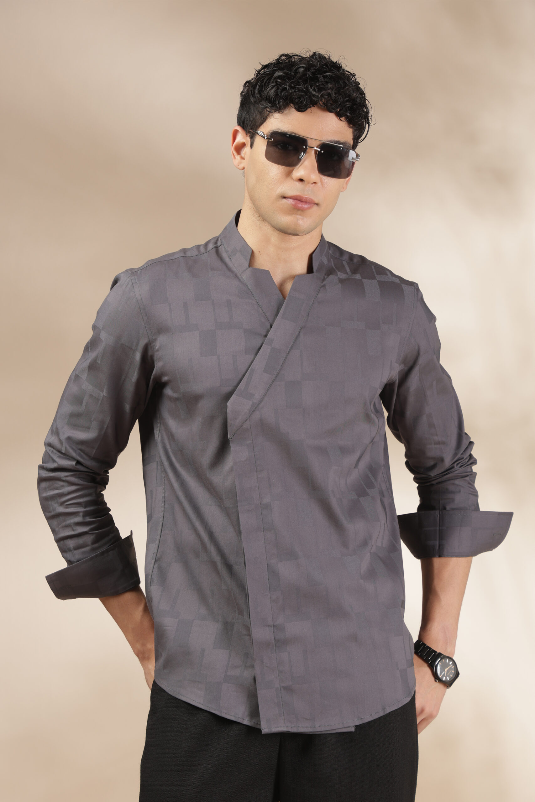 Dark Grey Overlap Shirt - Image 4