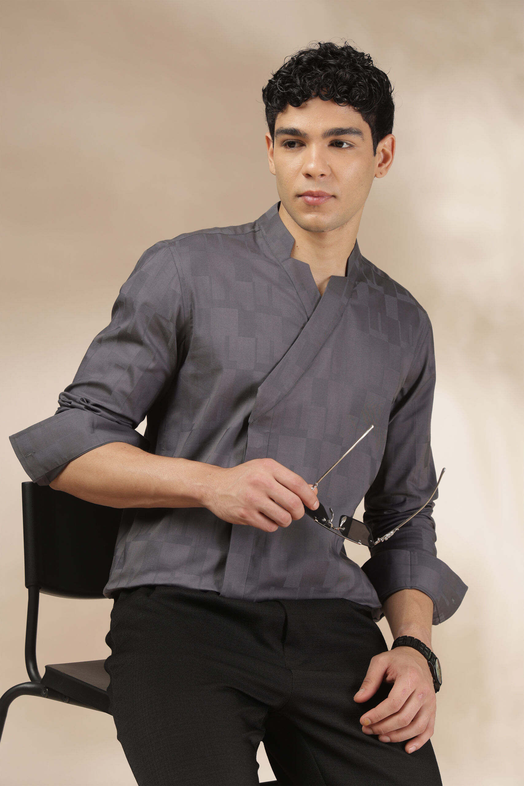 Dark Grey Overlap Shirt - Image 3