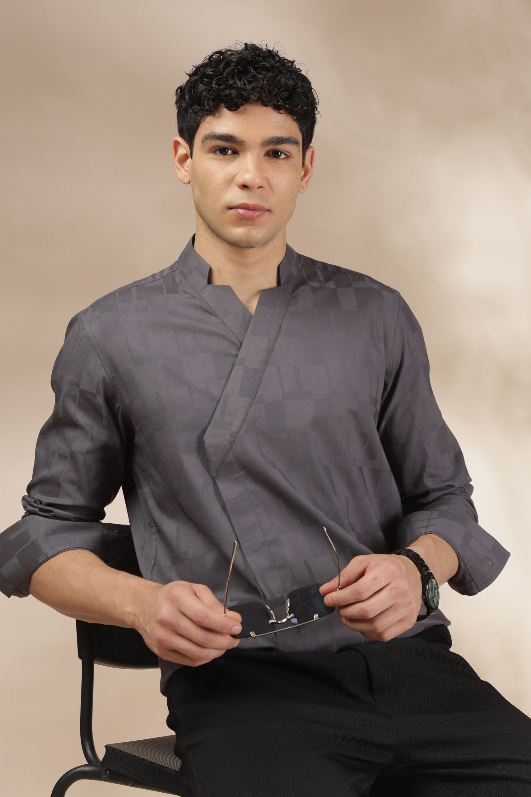 Dark Grey Overlap Shirt - Image 2