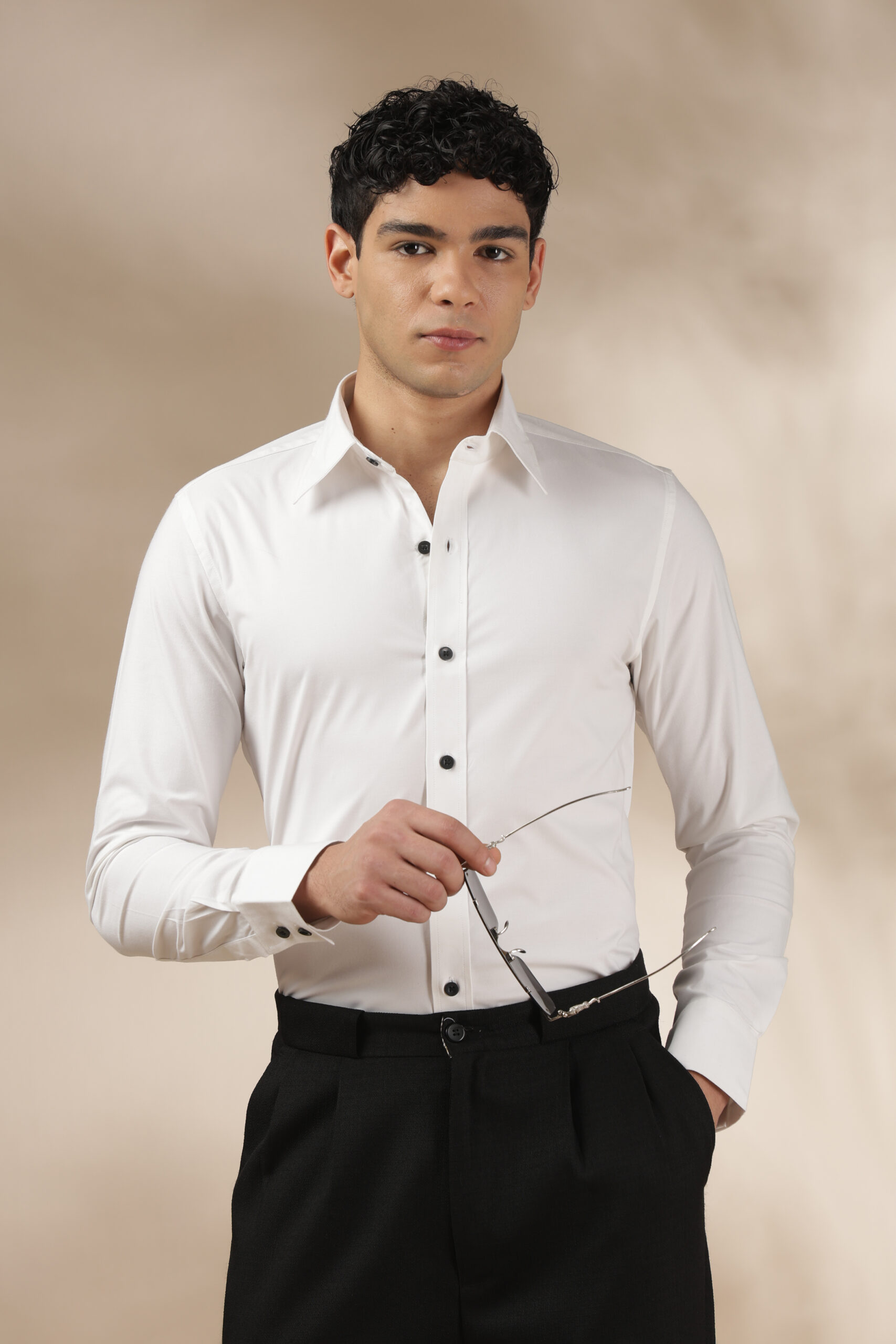 White Shirt with Black Button - Image 4