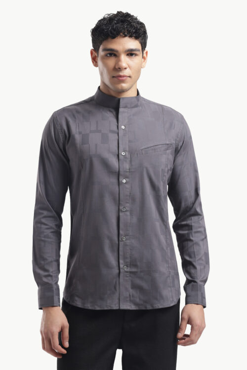 Dark Grey Band Collar Shirt