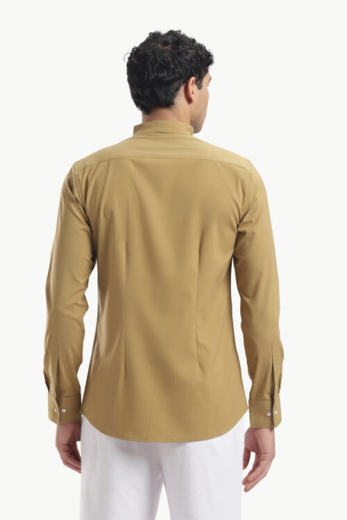 Yellow Ochre Muscle Fit High Neck Shirt