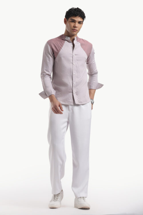 Muted Taupe Collar Block Band Collar Shirt