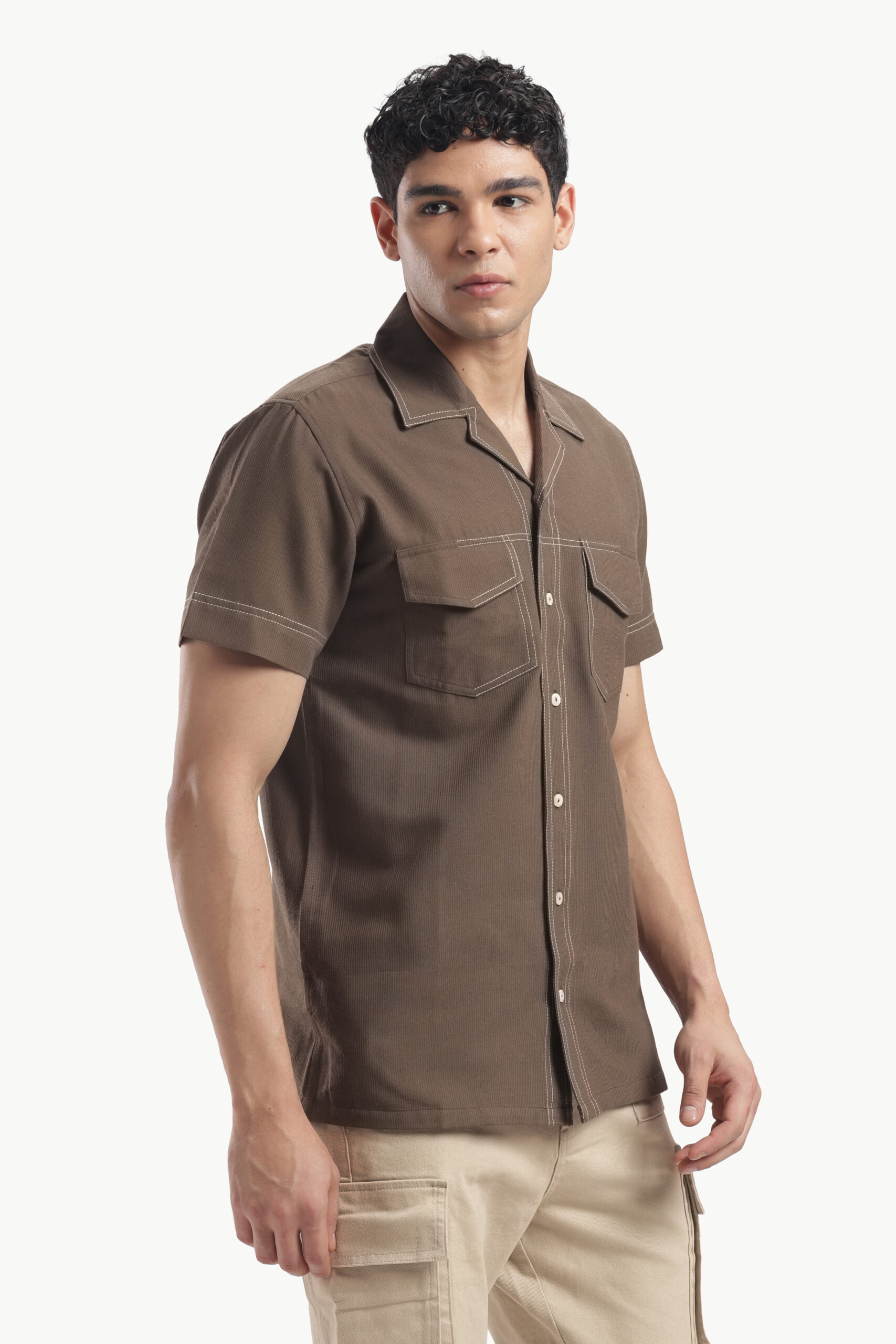 Brown Cuban Collar Short Sleeve Shirt - Image 3