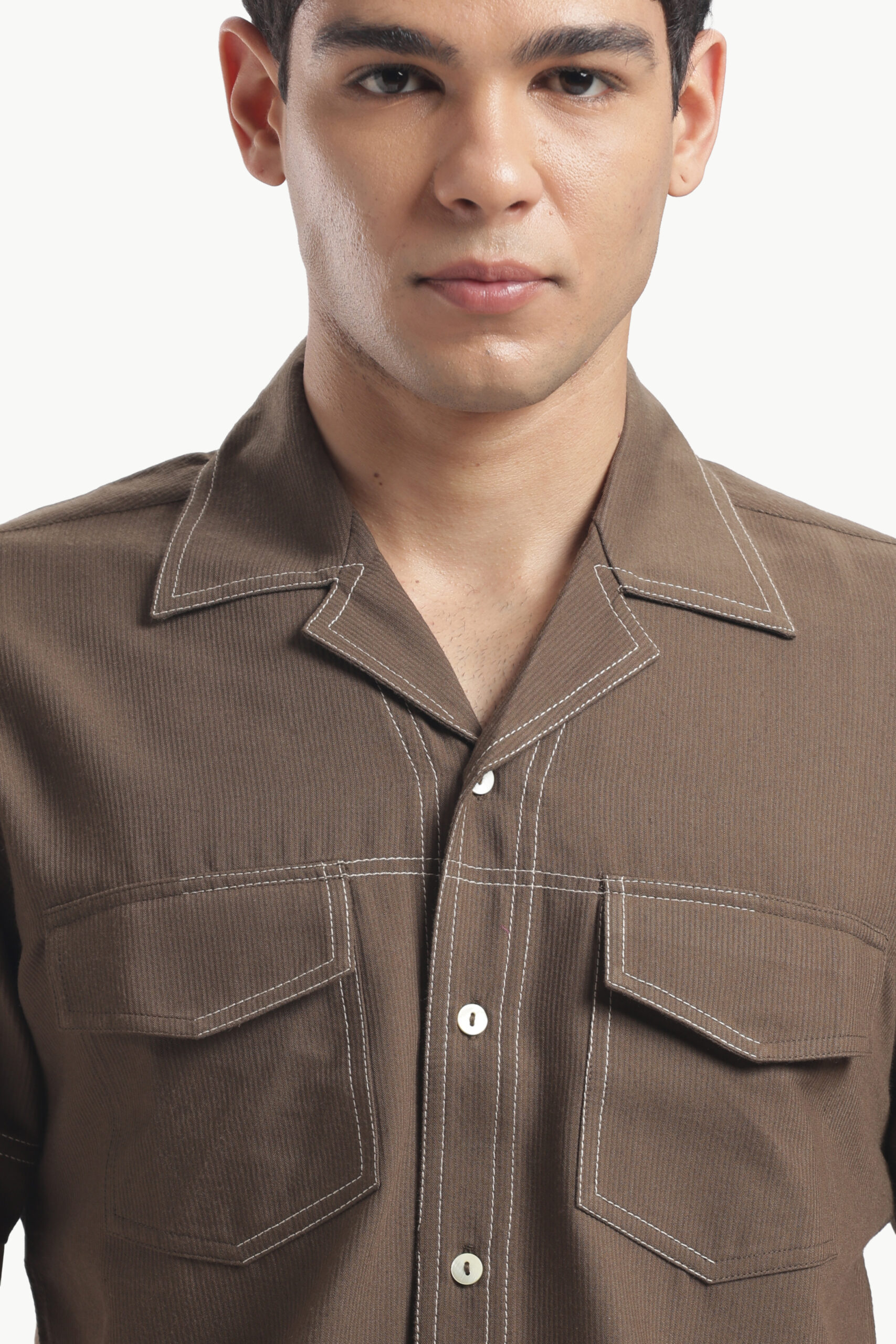 Brown Cuban Collar Short Sleeve Shirt - Image 4