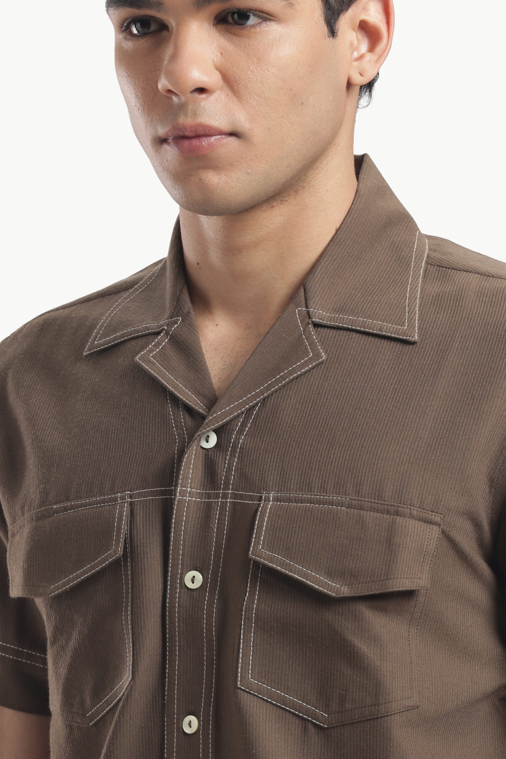 Brown Cuban Collar Short Sleeve Shirt - Image 5