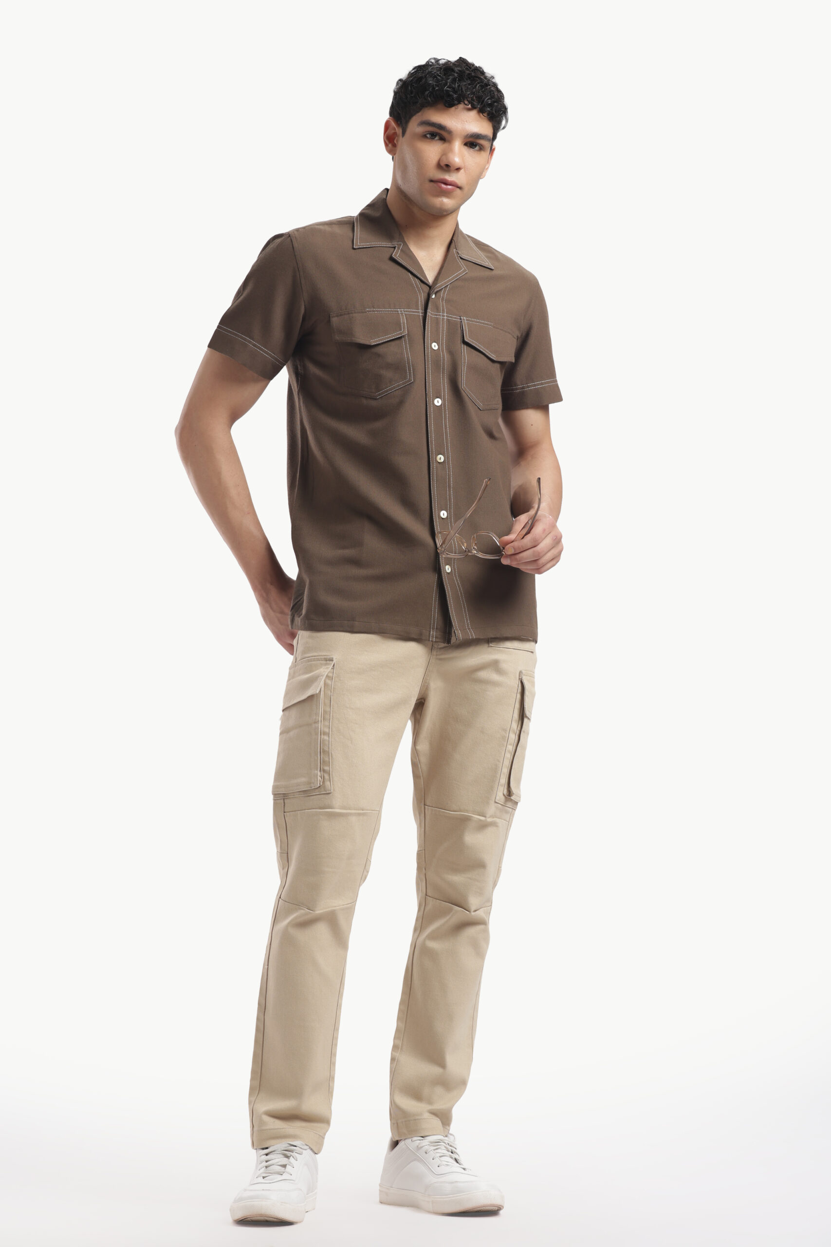 Brown Cuban Collar Short Sleeve Shirt - Image 7