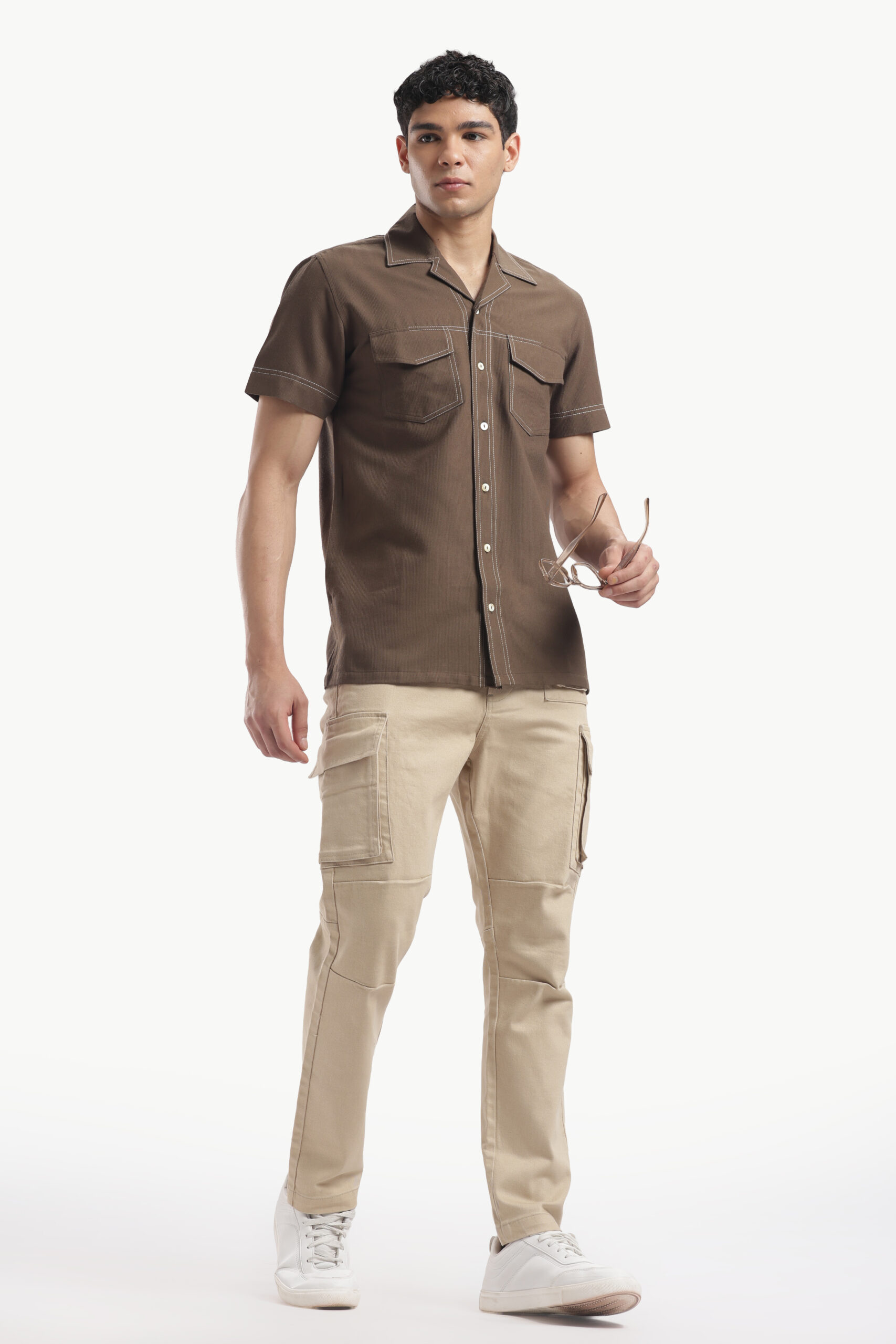 Brown Cuban Collar Short Sleeve Shirt - Image 8