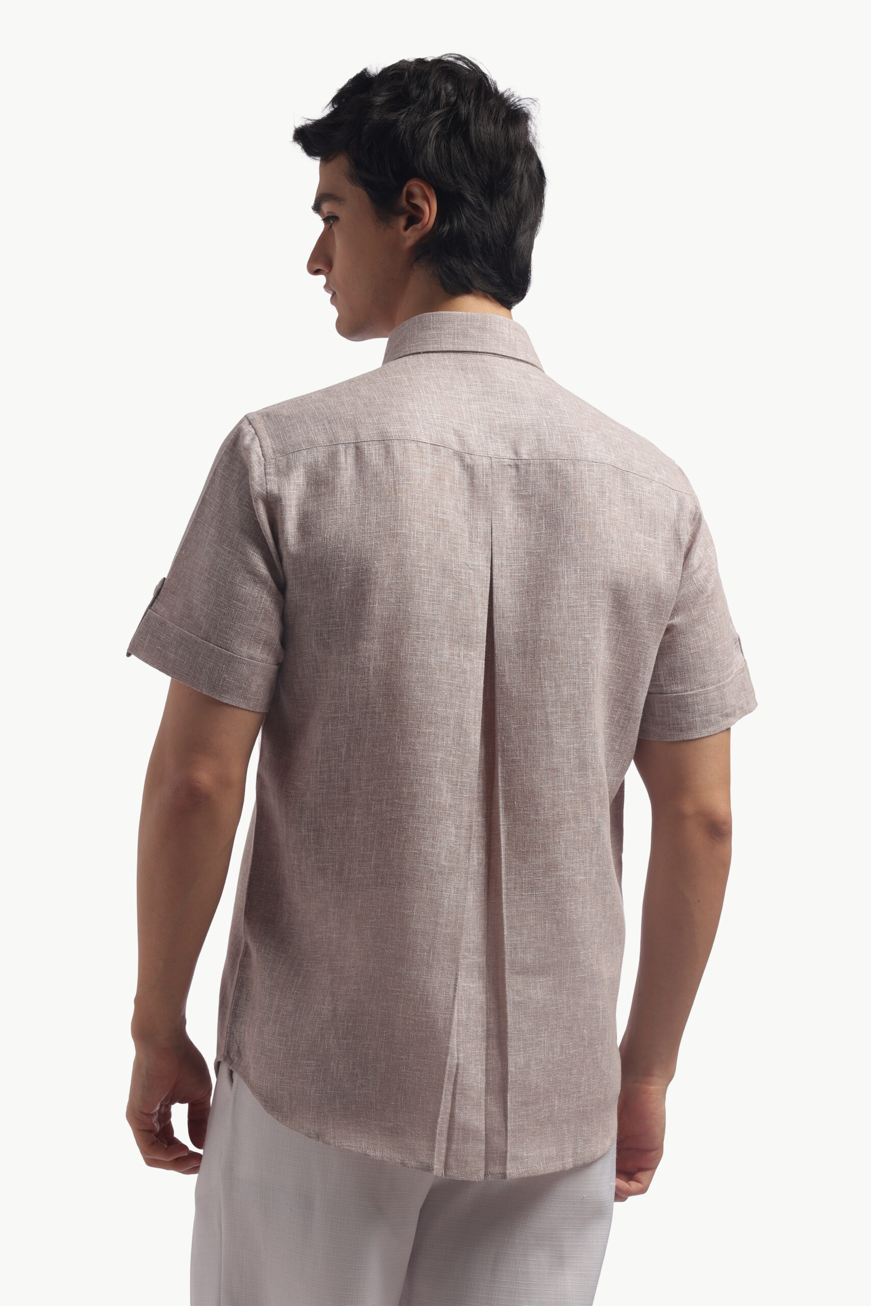 Taupe Short Sleeve Linen Shirt - Image 13
