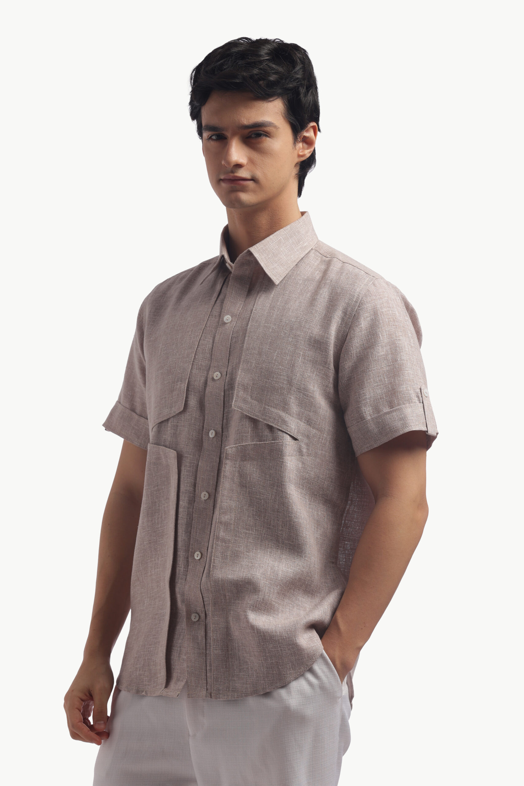 Taupe Short Sleeve Linen Shirt