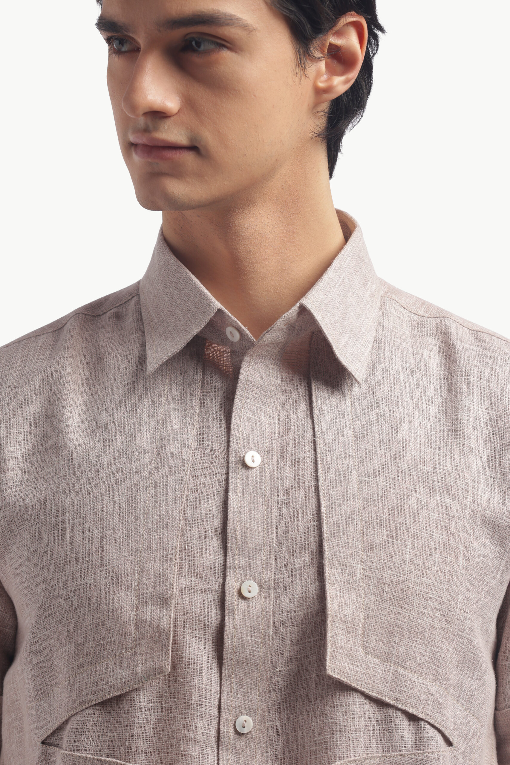 Taupe Short Sleeve Linen Shirt - Image 5