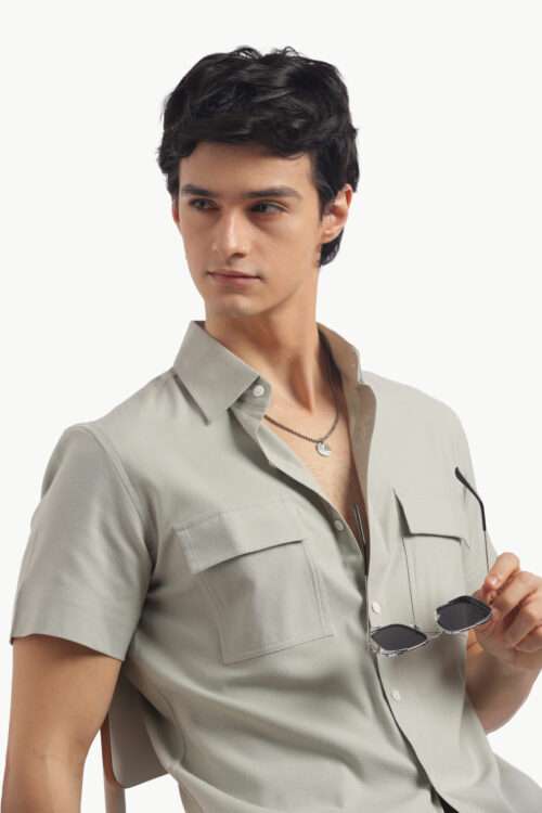 Pastel Green Double Pocket Short Sleeve Shirt
