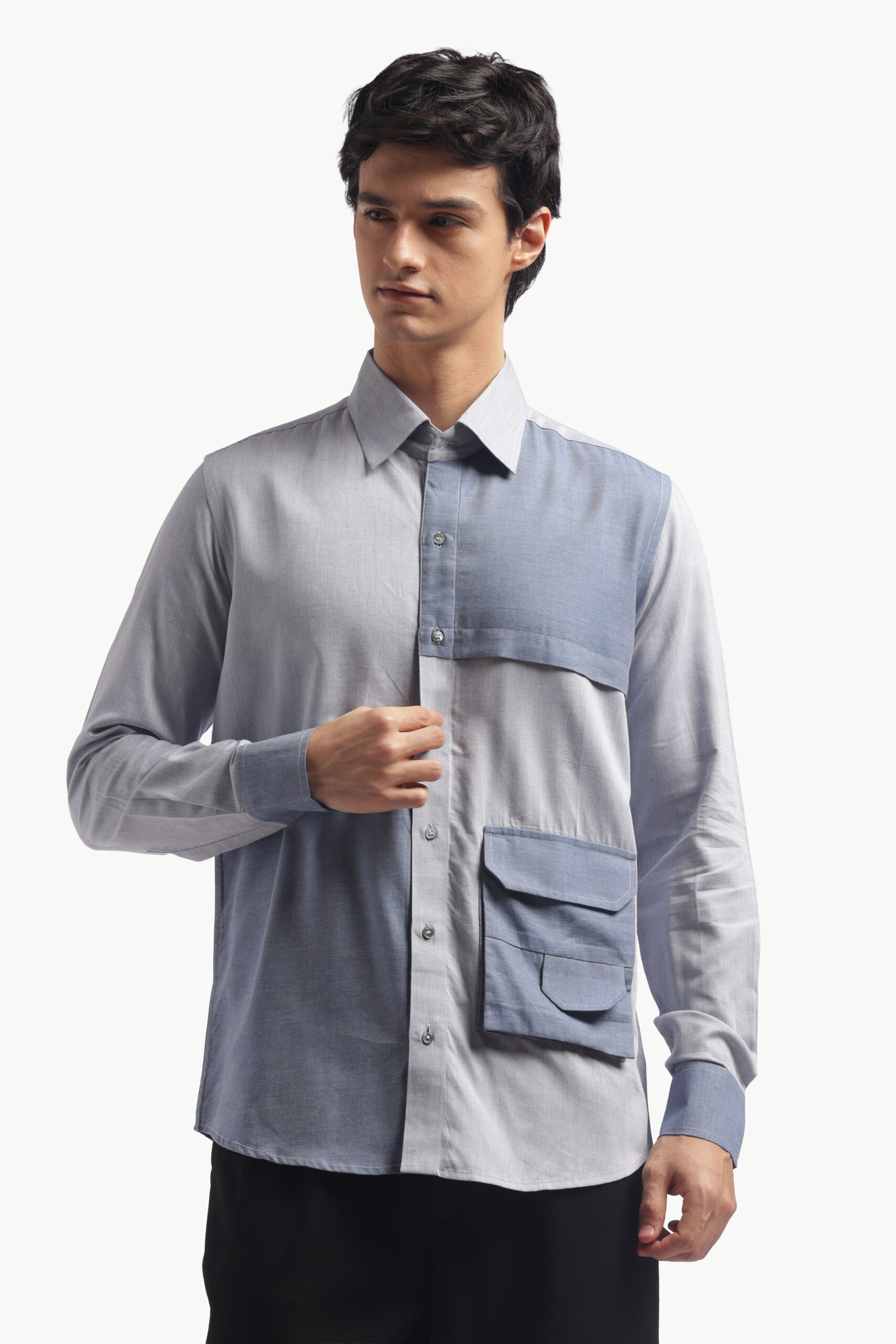 Blue Colorblock Relax Fit Shirt - Image 2