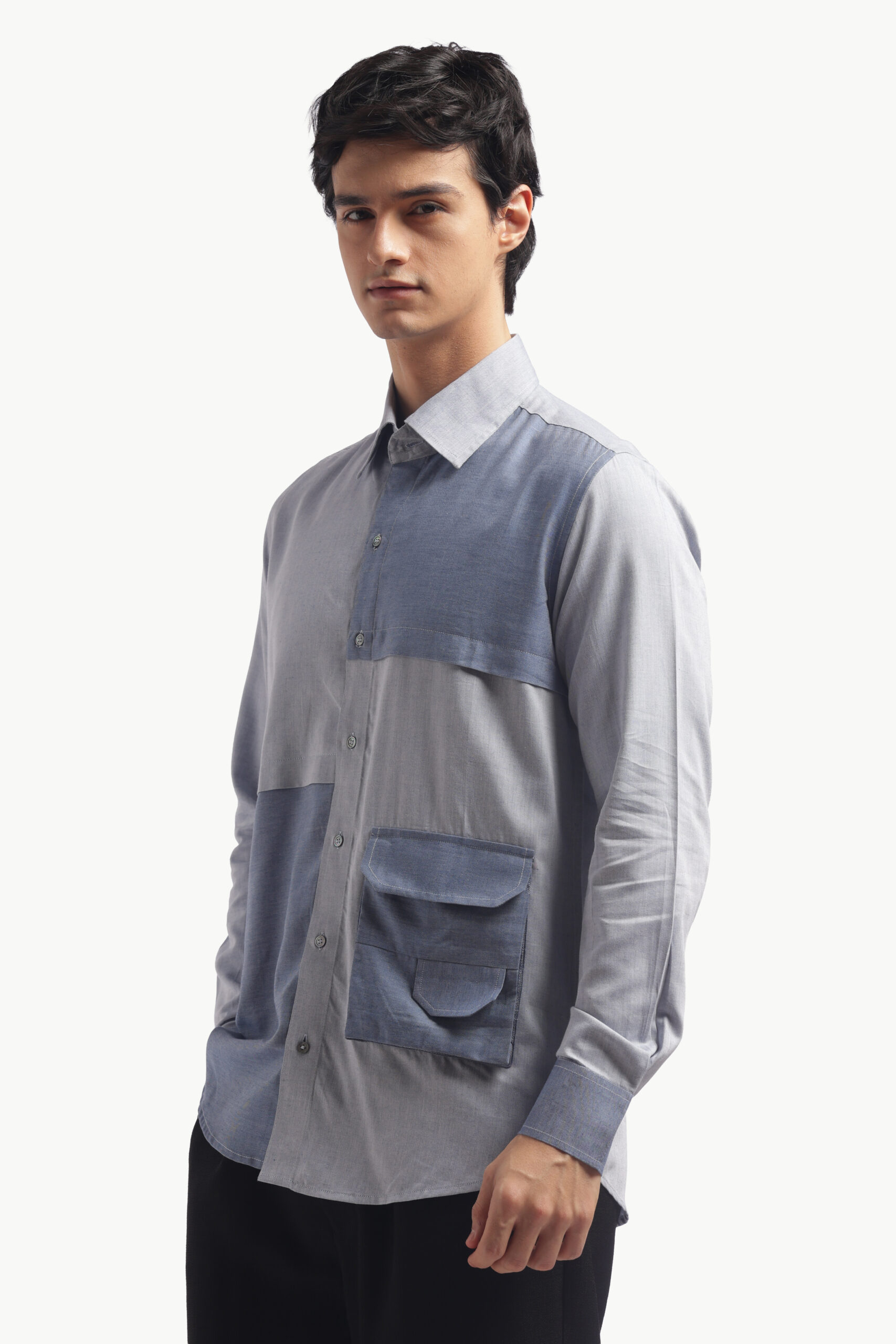 Blue Colorblock Relax Fit Shirt - Image 3