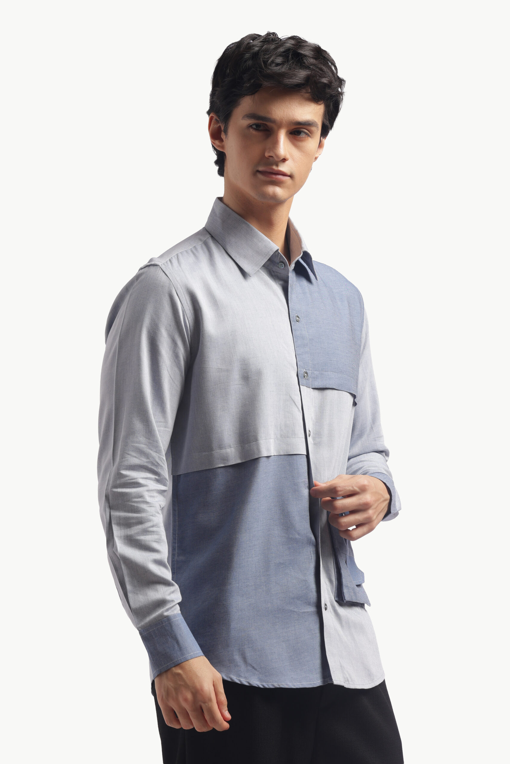 Blue Colorblock Relax Fit Shirt - Image 4