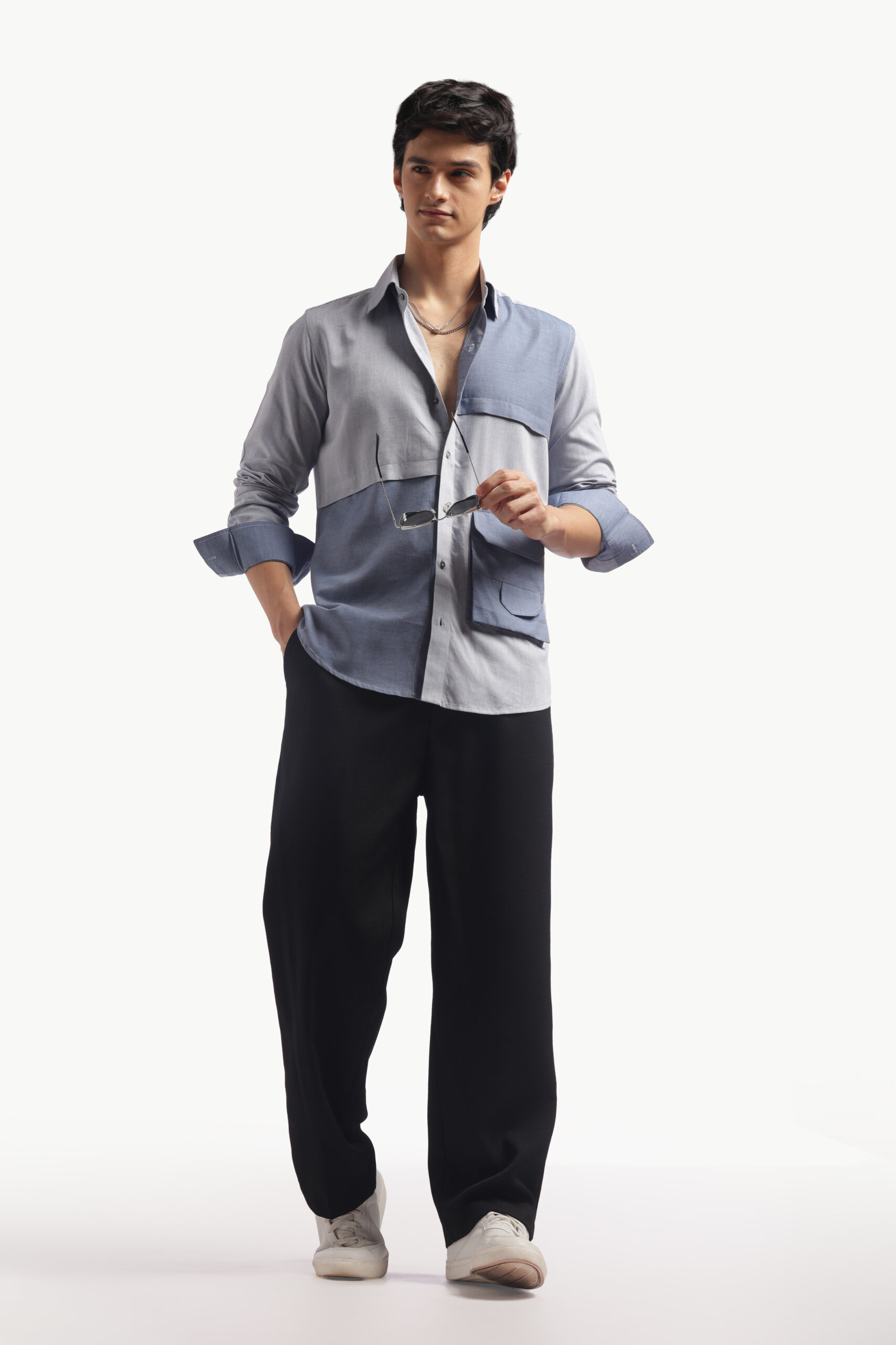 Blue Colorblock Relax Fit Shirt - Image 7