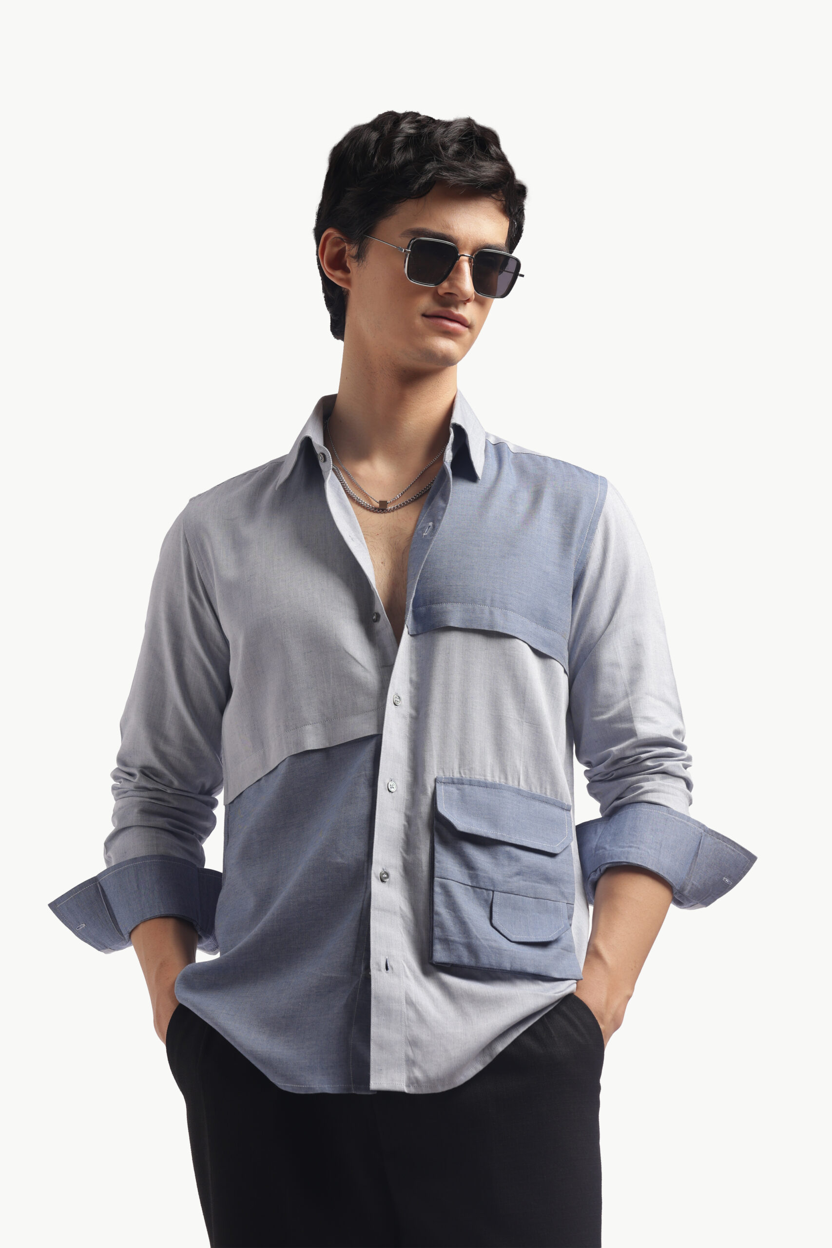 Blue Colorblock Relax Fit Shirt - Image 8