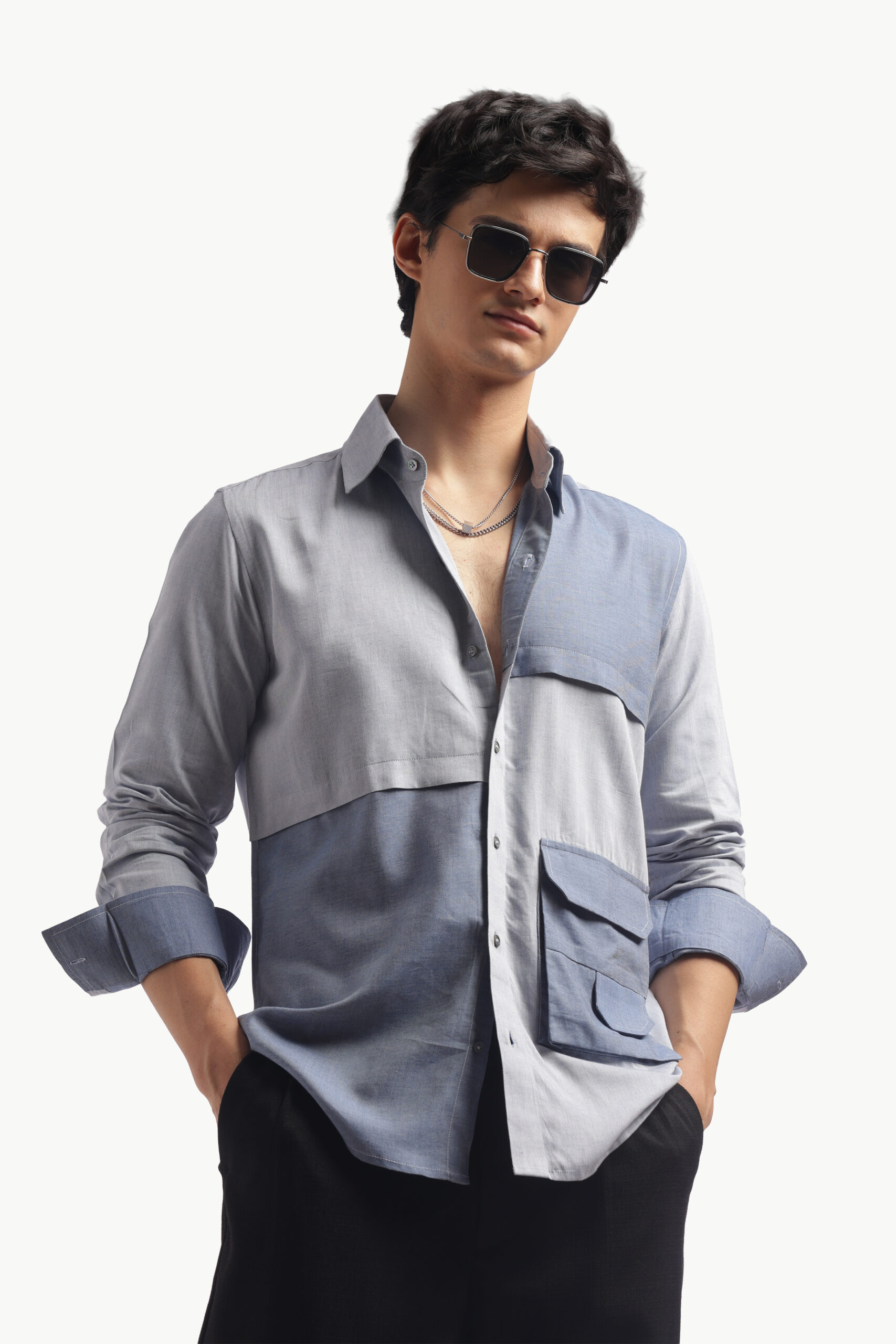 Blue Colorblock Relax Fit Shirt - Image 9