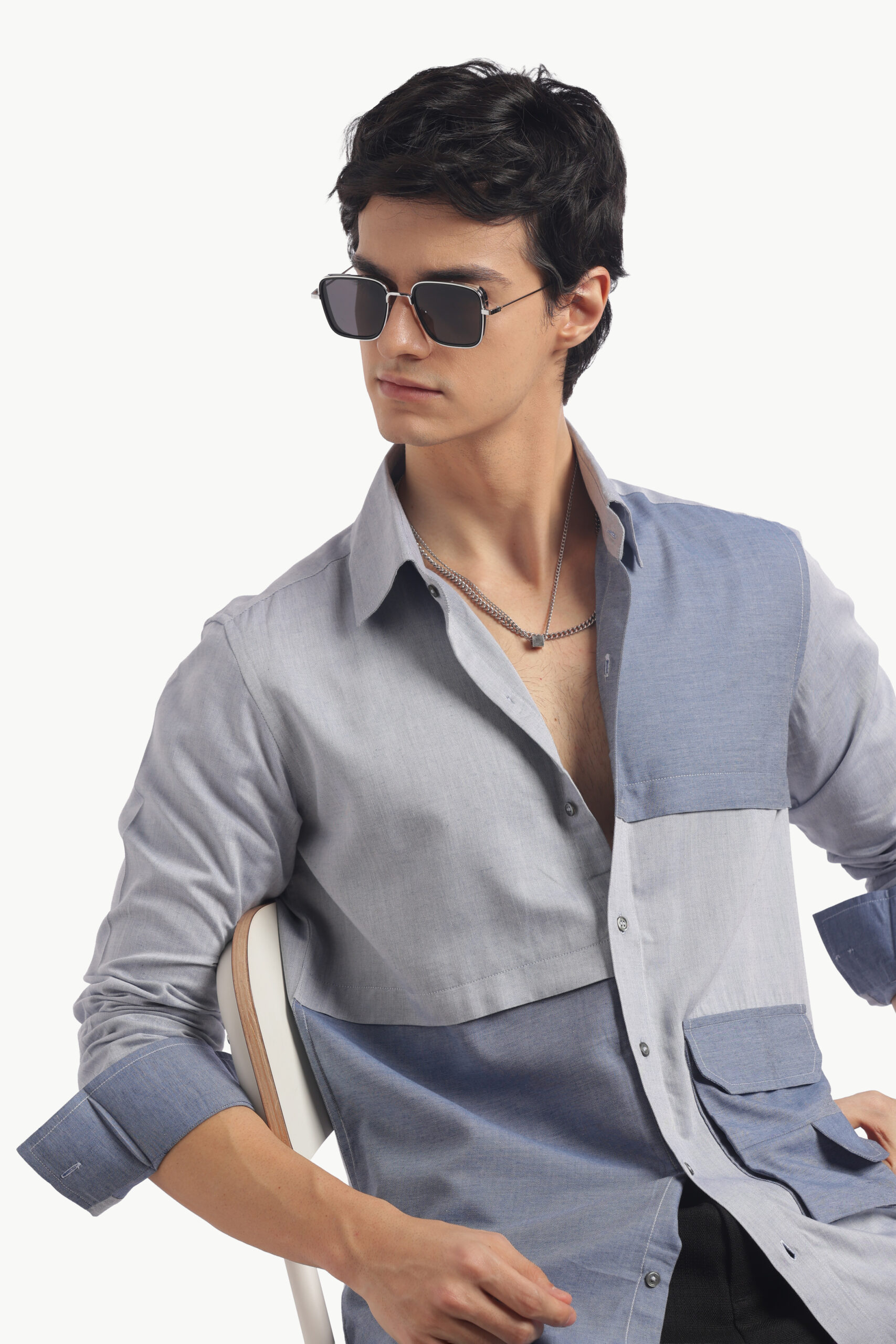 Blue Colorblock Relax Fit Shirt - Image 11