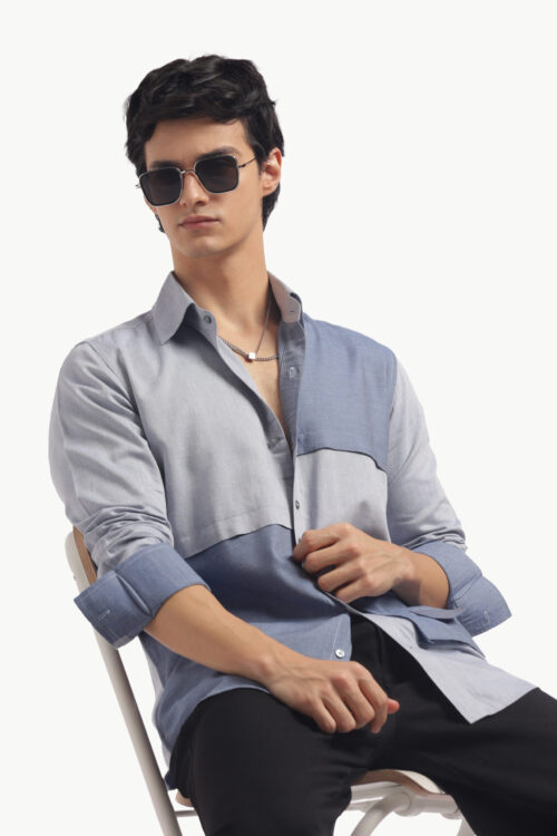 Blue Colorblock Relax Fit Shirt