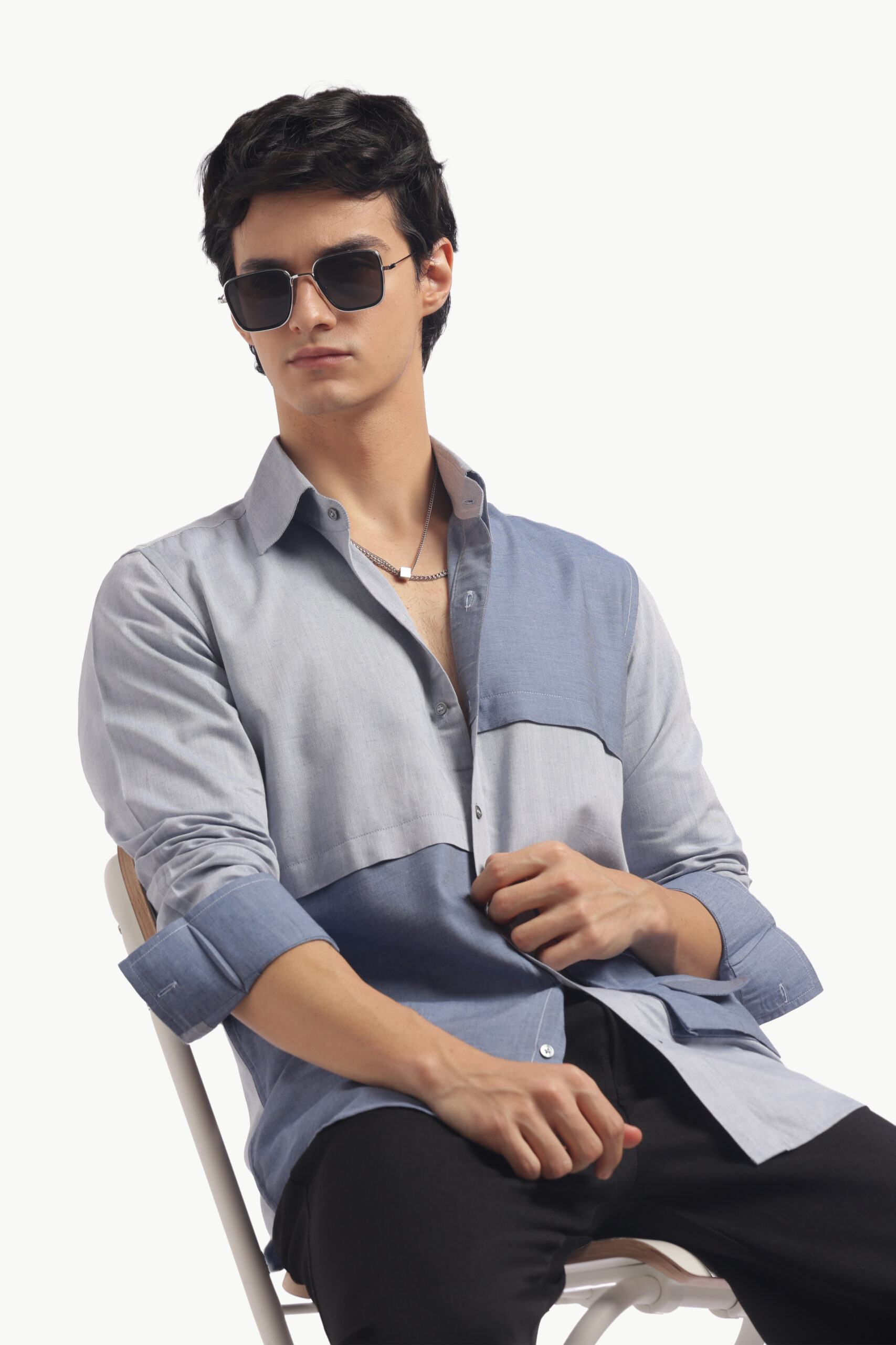 Blue Colorblock Relax Fit Shirt